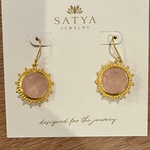 Satya Jewelry “Open Hearted” Goldtone Earrings with Pink Gem